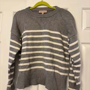 Philosophy Womens Gray and White Striped Crewneck Knit Sweater Size Large